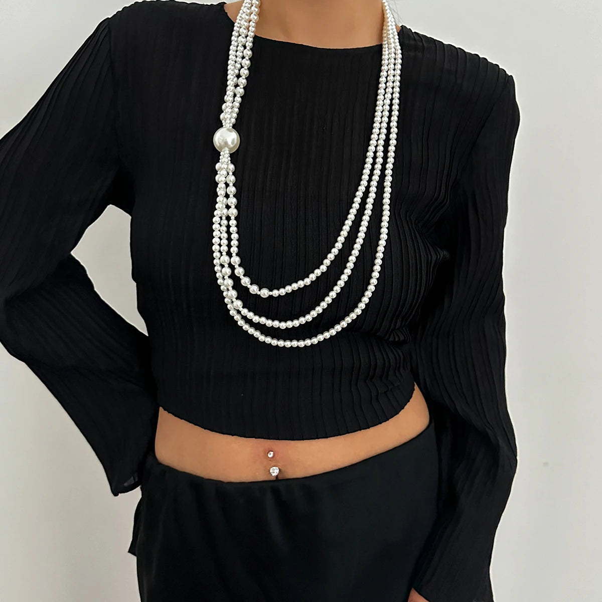 Baroque Multilayer Imitation Pearl Long Chain Necklace