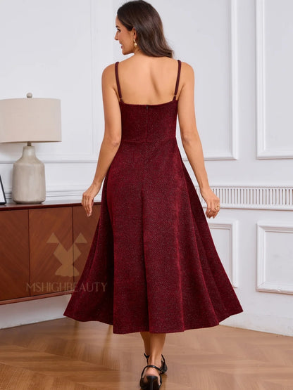 Burgundy Button-Front A-Line Knit Midi Dress