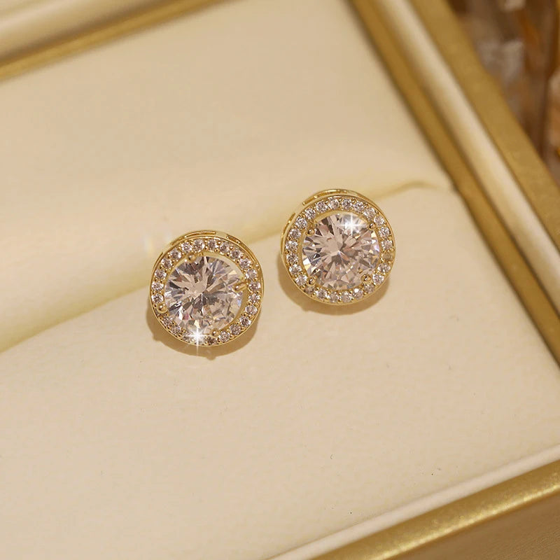 Luxury White Zirconia Stud Earrings Gold Color