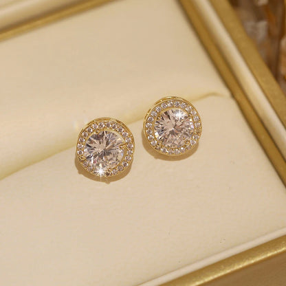 Luxury White Zirconia Stud Earrings Gold Color