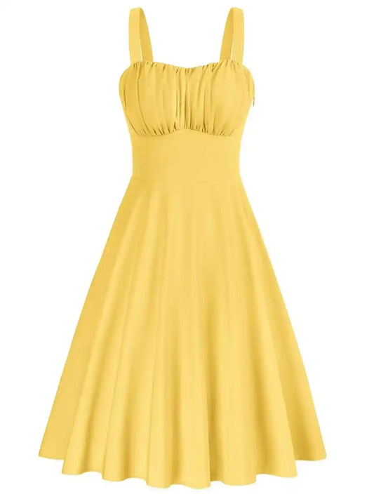 Butter Yellow Square Neck High Waist Knee Dress