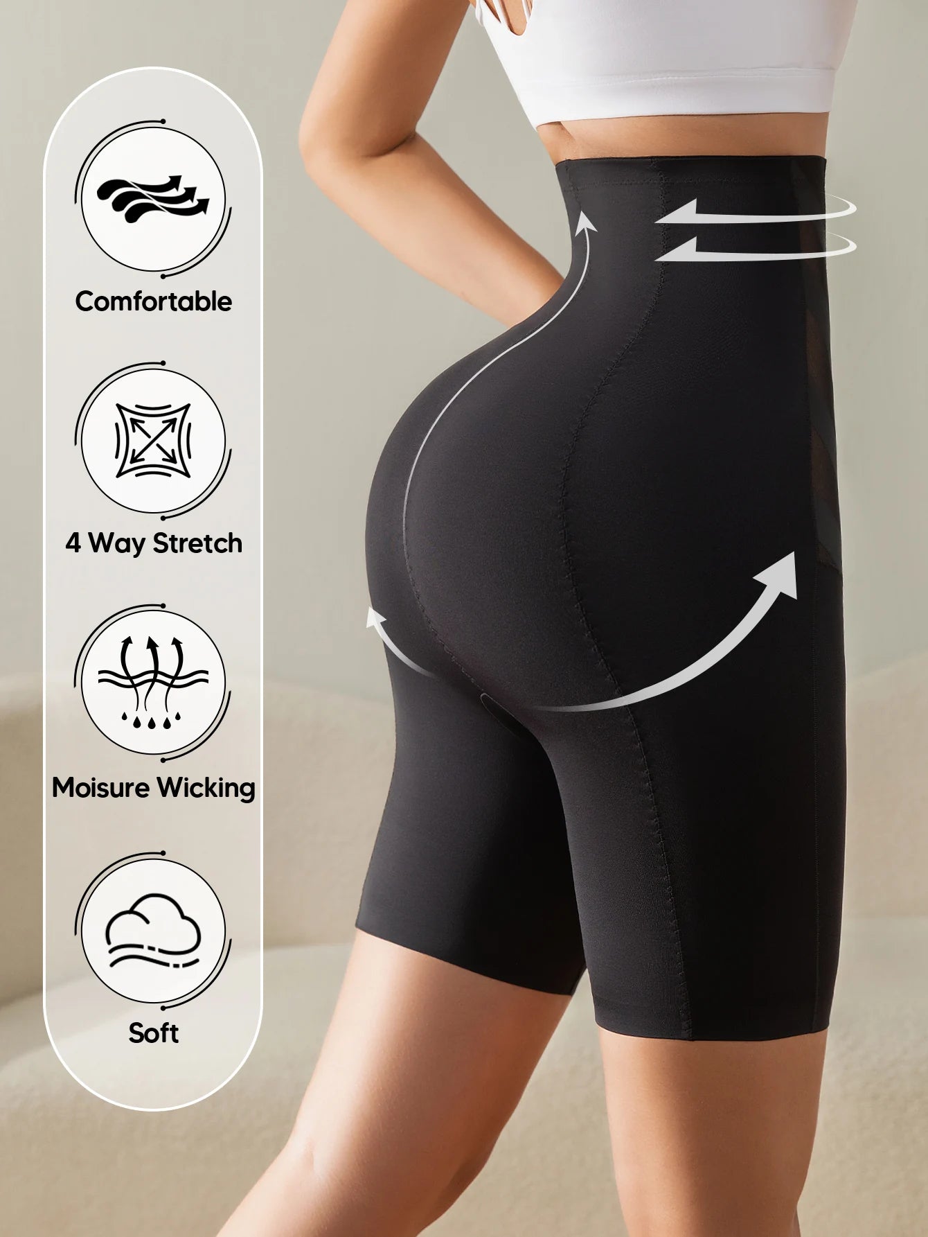 Black High Waist Tummy Control Shapewear Shorts