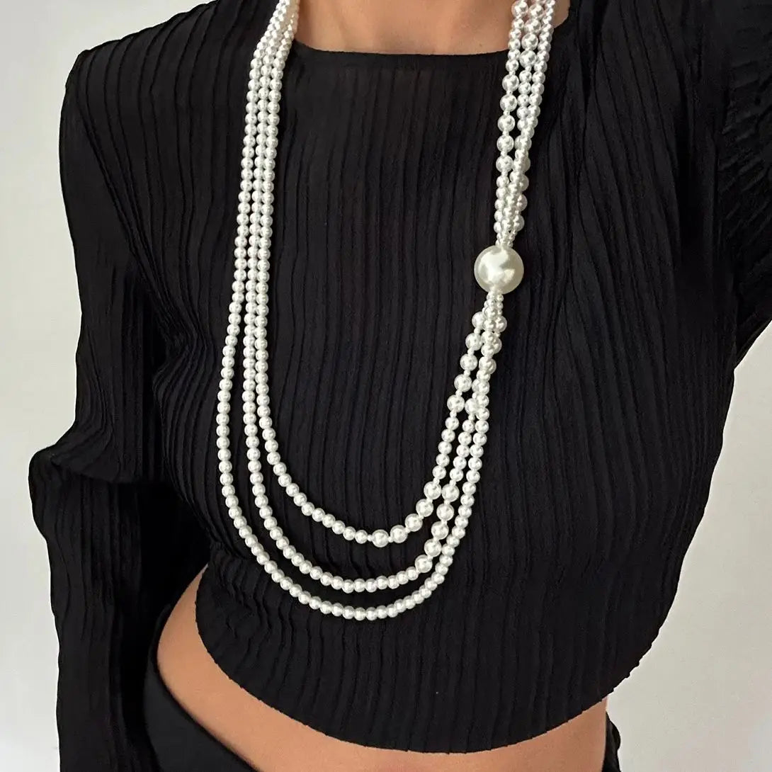 Baroque Multilayer Imitation Pearl Long Chain Necklace