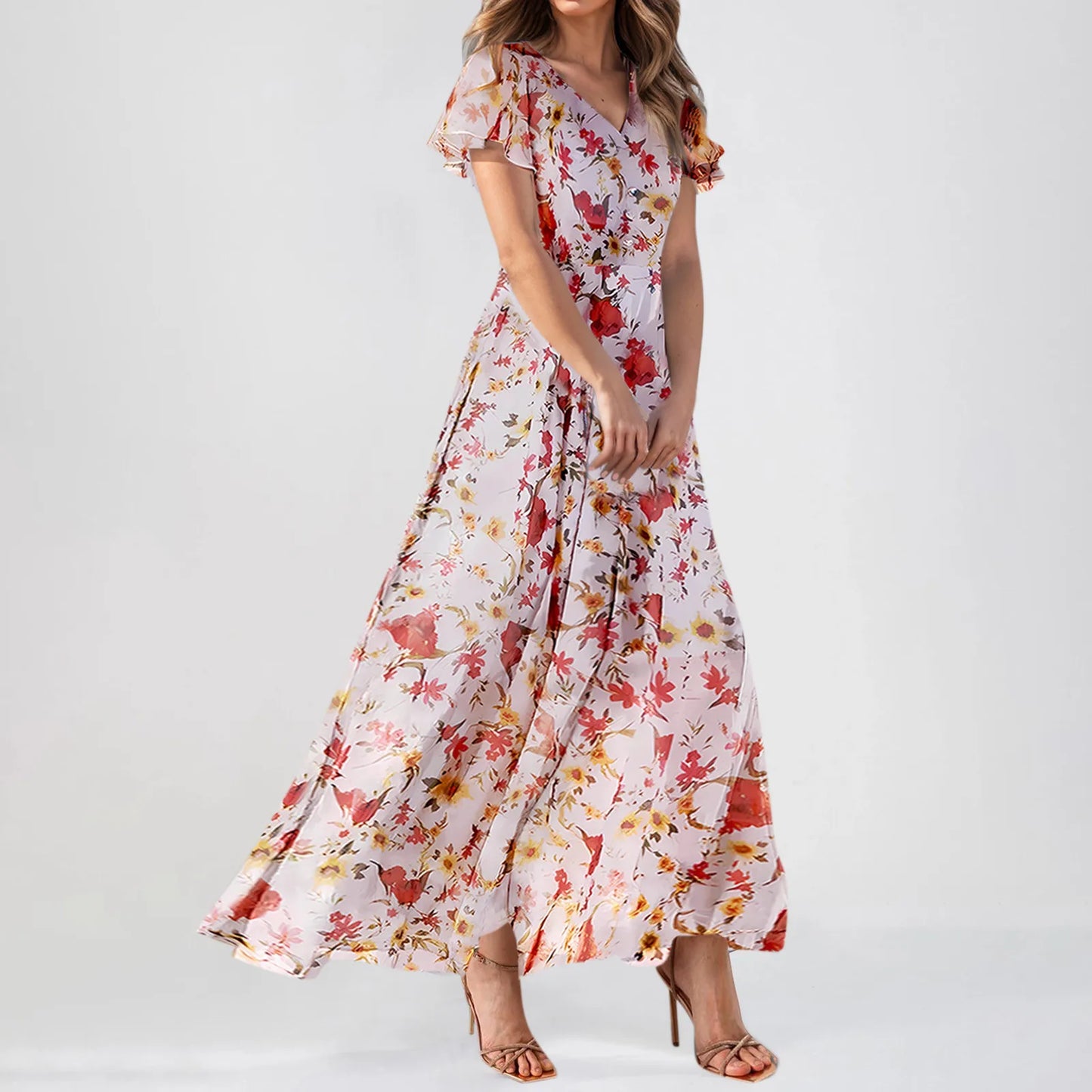 Casual Short Sleeve Floral Maxi Dresses