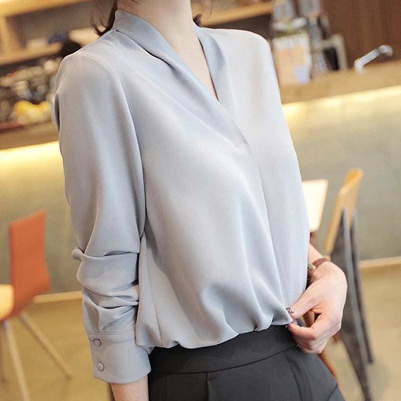 Long Sleeve Elegant Chiffon Office Blouse