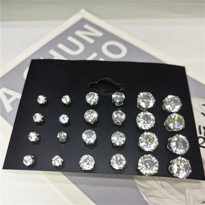 24pcs Cubic Zirconia Stud Earrings - Stainless Steel