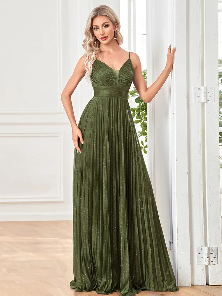 Elegant A-Line Backless V-Neck Evening Gown
