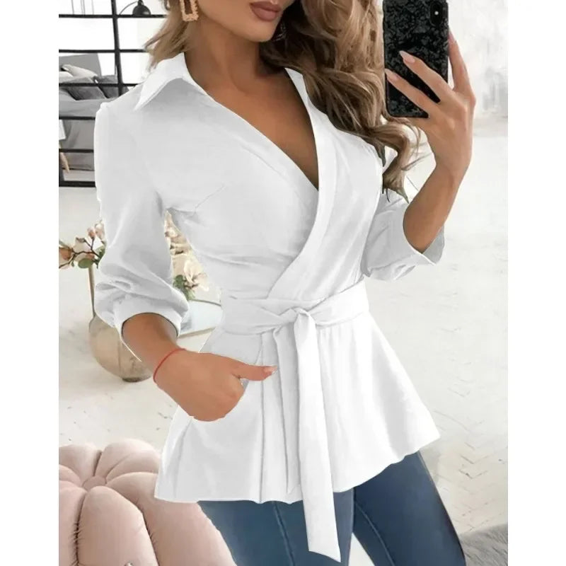 Women's Elegant Long Shirt Printed, Solid Color