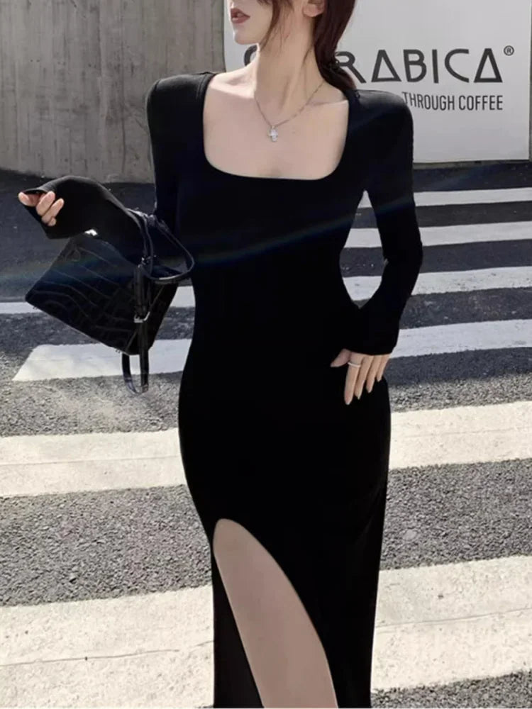 Side Slit Dress Tight-fitting Long Sleeved Dresses
