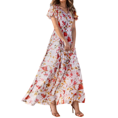 Casual Short Sleeve Floral Maxi Dresses