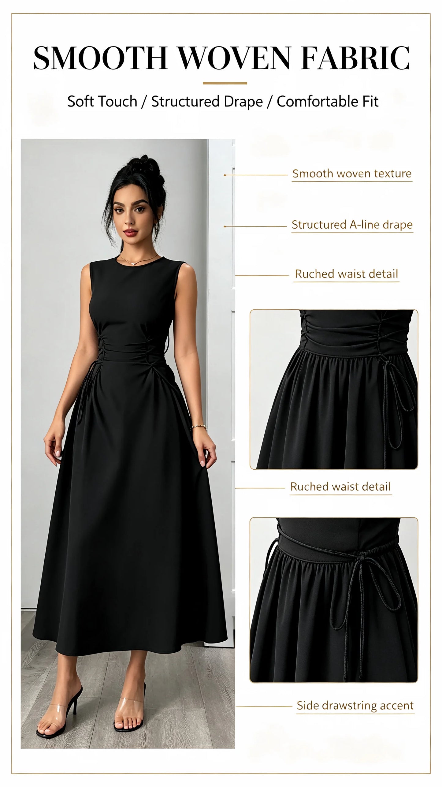 Womens Black Round Neck Bow Detail Flare Midi Dress