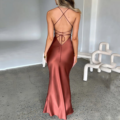 Sexy Elegant Satin Backless  Women's Dress