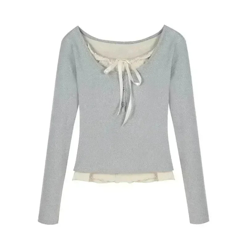 T-shirt Long Sleeve Coquette Lace Bow