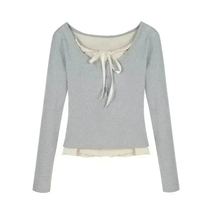 T-shirt Long Sleeve Coquette Lace Bow