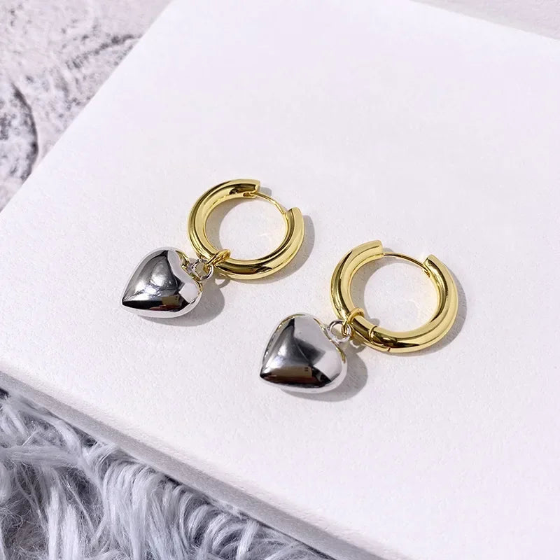 Gold Silver Color Heart Hoop Earrings Fashion Jewelry