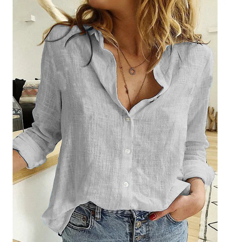 Women Casual Cotton Linen Loose Elegant Blouse