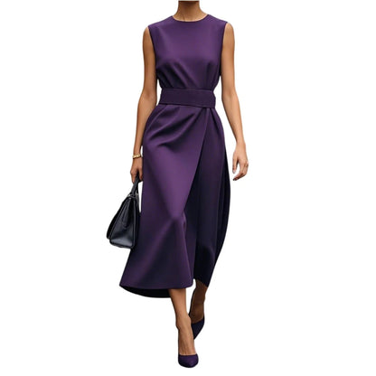 Casual Round Neck Sleeveless Dress With Belt