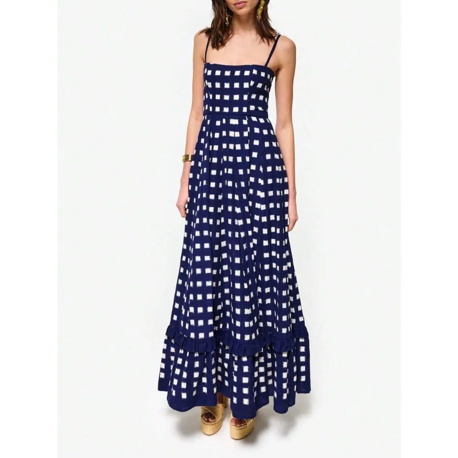 Women’s Y2K Checkerboard Midi Beach Slip Dress