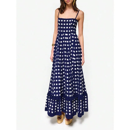 Women’s Y2K Checkerboard Midi Beach Slip Dress