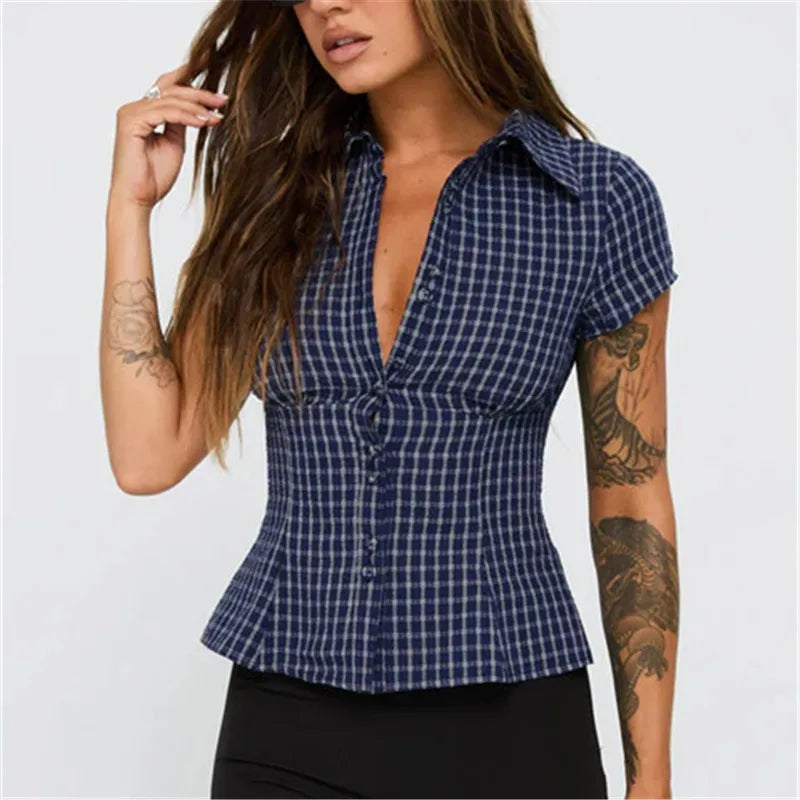 Women Button-up Shirt Slim Fit Blouse