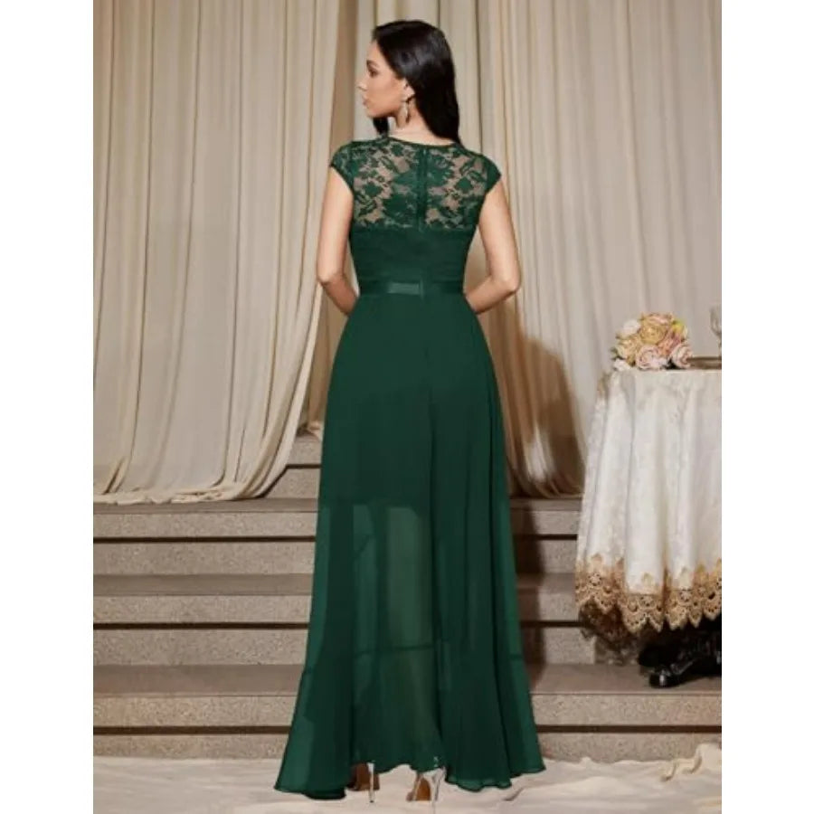 Women's V-Neck Floral Lace Hi-Lo Dress Wedding Guest