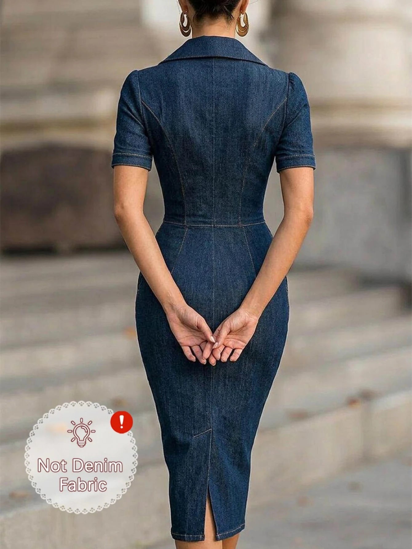 Womens Blue Double Breasted Pencil Blazer Midi Dress