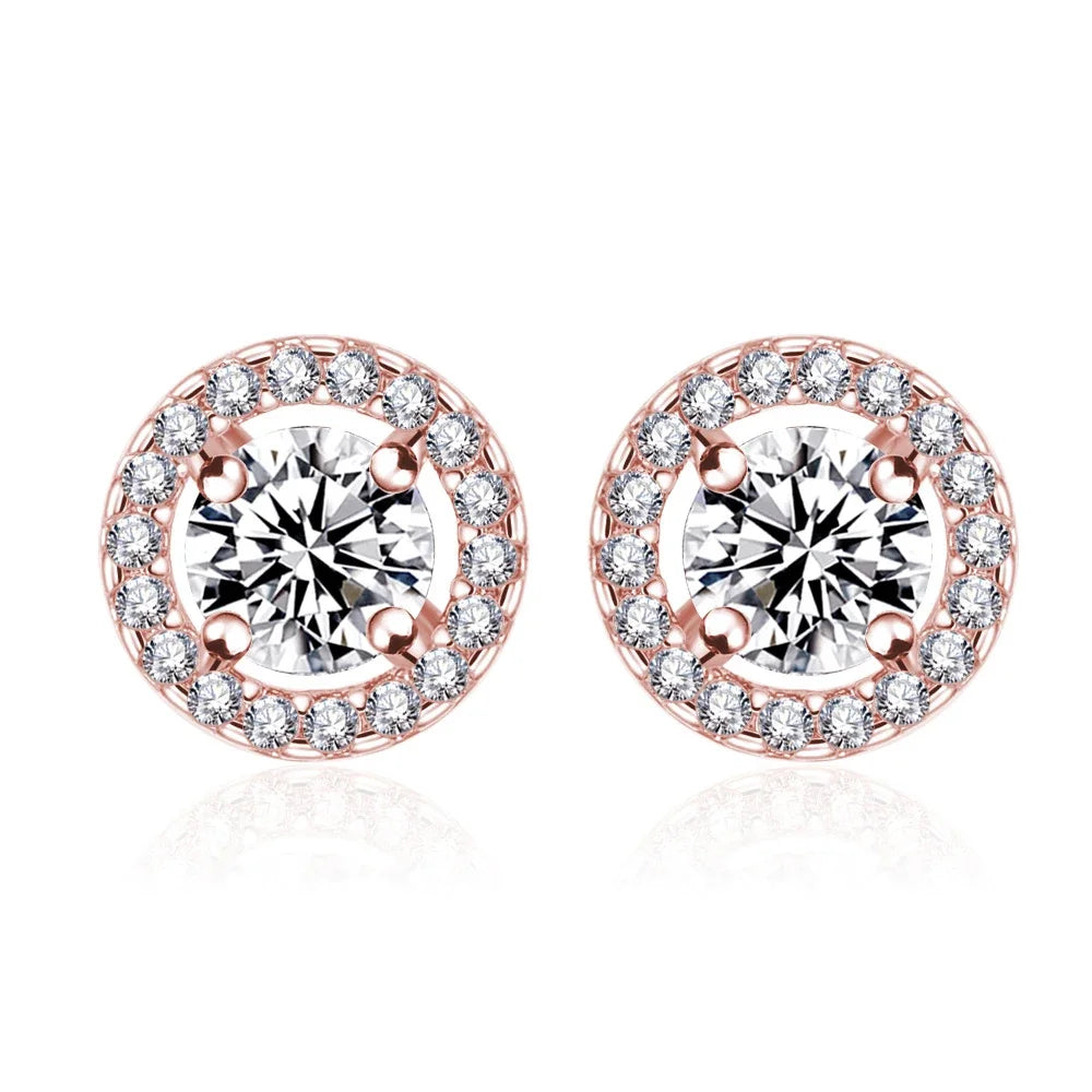 Luxury White Zirconia Stud Earrings Gold Color