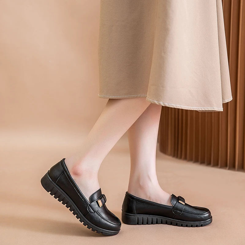 Ballet Flats Shoes -  Slip-On,  Leather Upper,  PU Sole, Comfortable