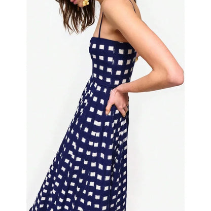 Women’s Y2K Checkerboard Midi Beach Slip Dress