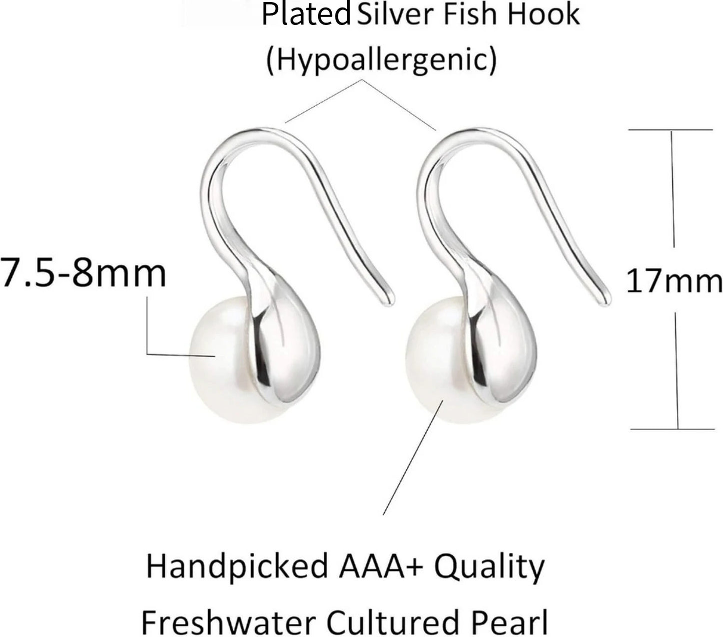 AAA+ Quality White Freshwater Cultured Pearl Dangle  Earrings