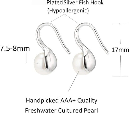 AAA+ Quality White Freshwater Cultured Pearl Dangle  Earrings