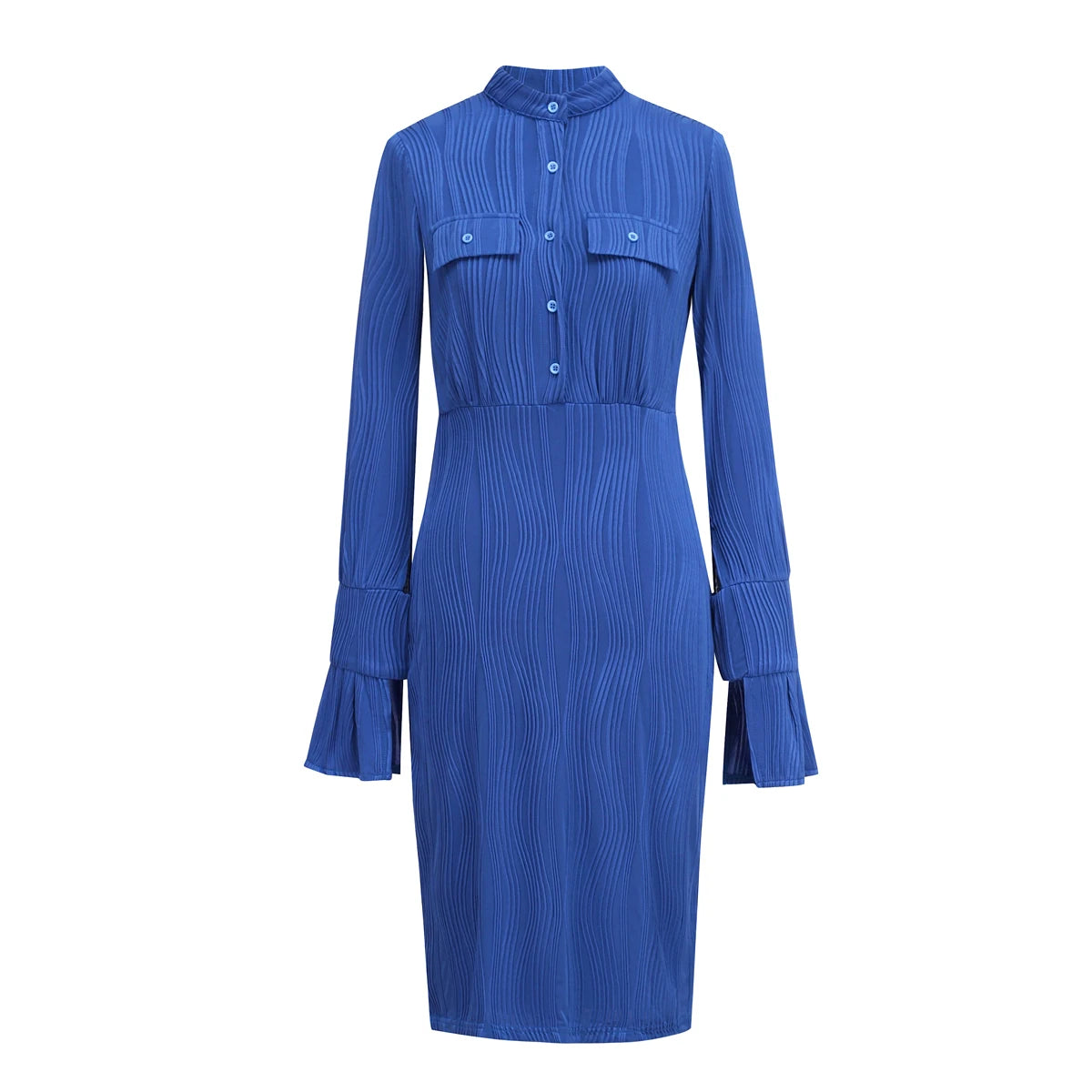 Royal Blue Bell Sleeve Waist-Cinching Mini Dress
