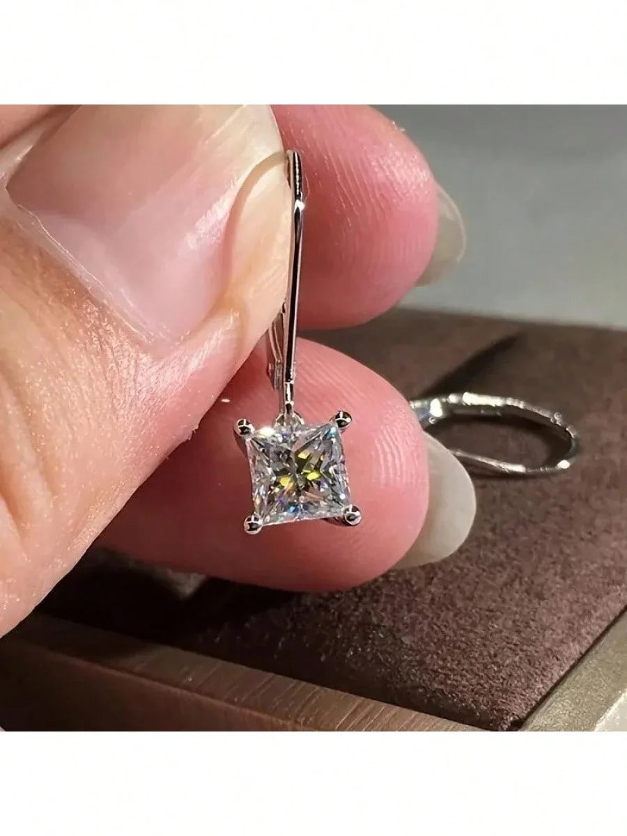 Square CZ  Hoop Earrings Sterling Silver Hypoallergenic