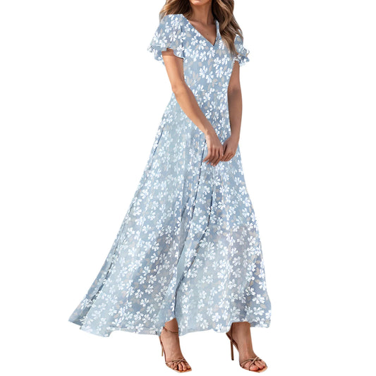 Casual Short Sleeve Floral Maxi Dresses