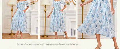 Floral Puff Sleeve A-Line Summer Dress