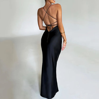 Sexy Elegant Satin Backless  Women's Dress