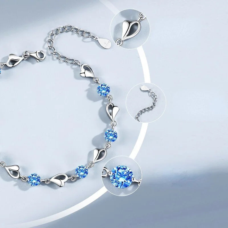 Women Heart Bracelet - Adjustable Crystal Charm Chain