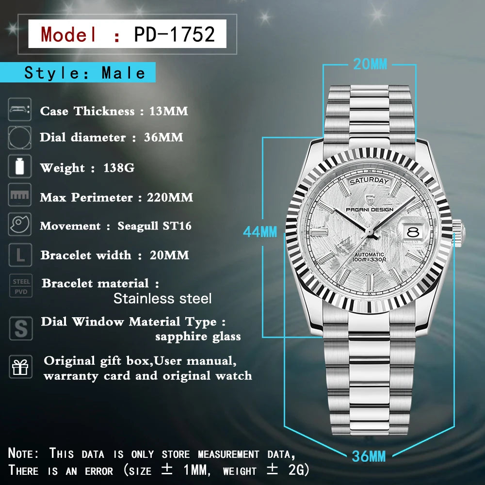 PAGANI DESIGN automatic luxury waterproof men's watch