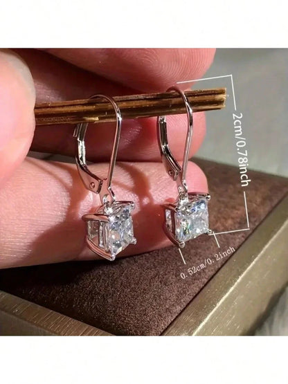 Square CZ  Hoop Earrings Sterling Silver Hypoallergenic