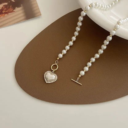 Elegant Pearl Necklace Heart Pendant  Imitation Pearls