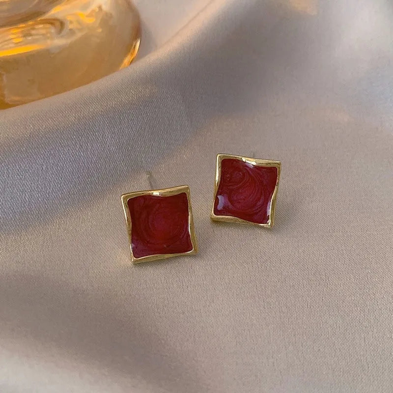 Vintage  Red Stud Earrings Geometric