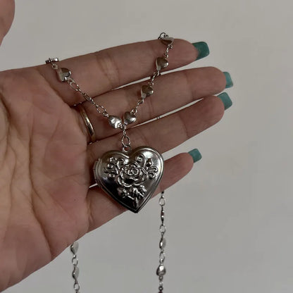 Heart Locket Stainless Steel Photo Frame Charm Necklace