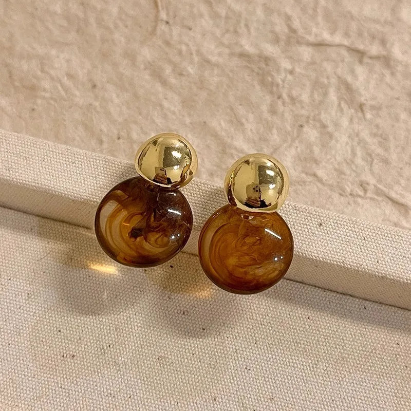 Imitation Amber Color Acrylic Bead Dangle  Earrings