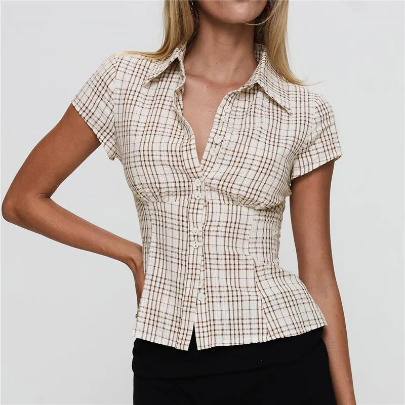 Women Button-up Shirt Slim Fit Blouse