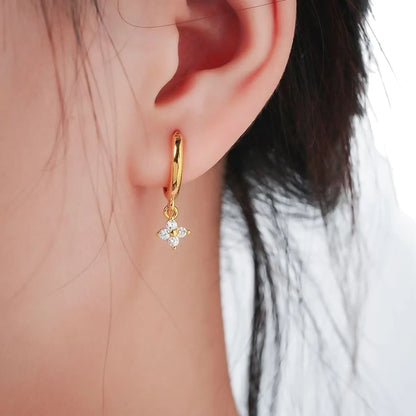 Diamond four-leaf clover CZ earrings for women