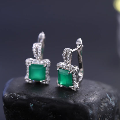 3.77Ct Green Agate Gemstone Earrings Sterling Silver