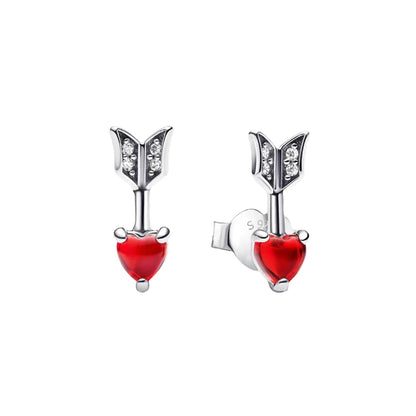 Square CZ Earrings, Red CZ, Sterling Silver, dangle