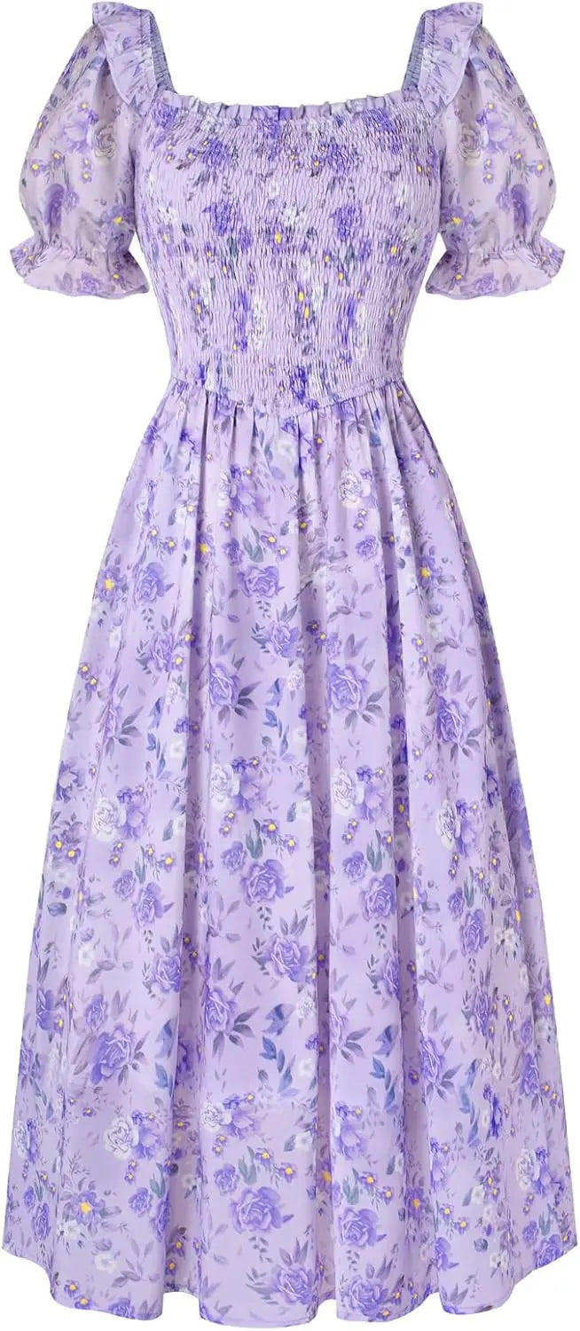 Floral Puff Sleeve A-Line Summer Dress