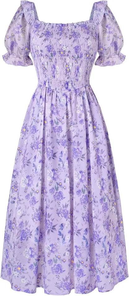 Floral Puff Sleeve A-Line Summer Dress