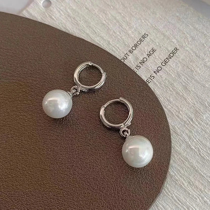 Pearl Earrings Gold Color Round Ear clip Dangle
